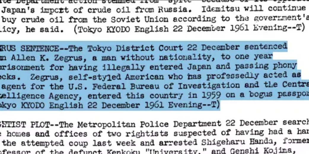 Die Zusammenfassung des Radioberichts aus Japan findet sich im "Daily Report: Foreign Radio Broadcasts No. 249 – 1961".