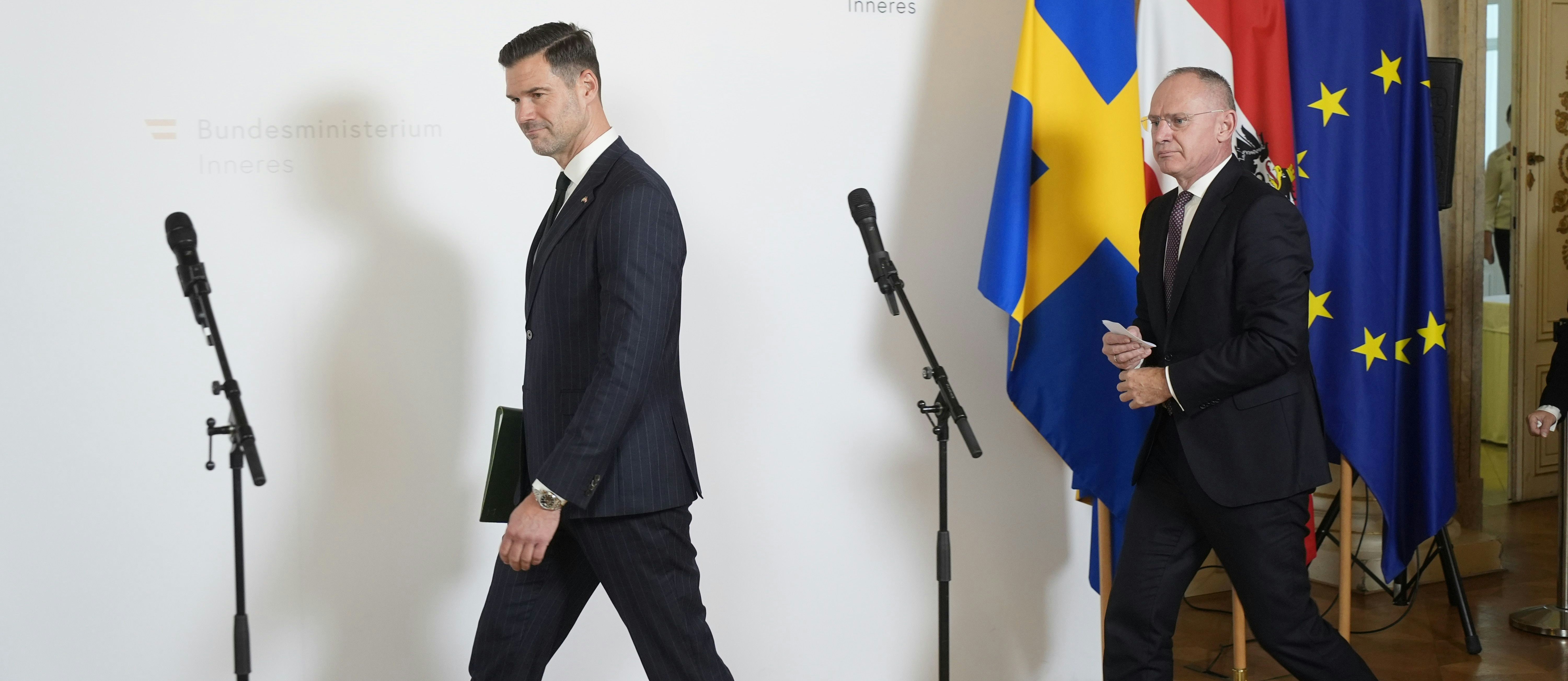 Der schwedische Migrationsminister Johan Forssel und Innenminister Gerhard Karner: Eins ...