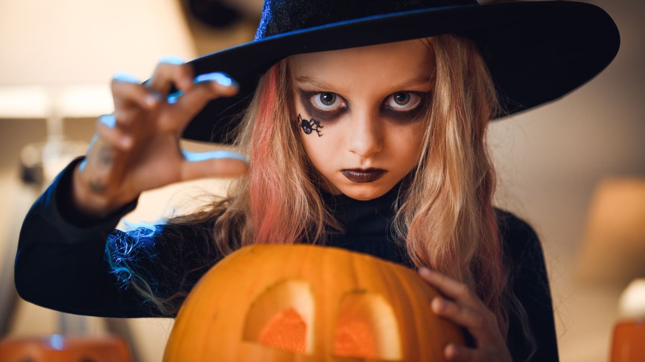 Portrait of Little witch. Halloween.