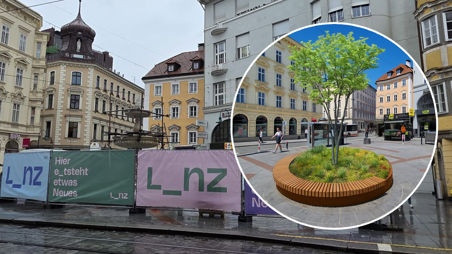 Jetzt geht es dem Sparkassenbrunnen an den Kragen. Stattdessen soll der Linzer Taubenmarkt bald ein Stück grüner werden. 